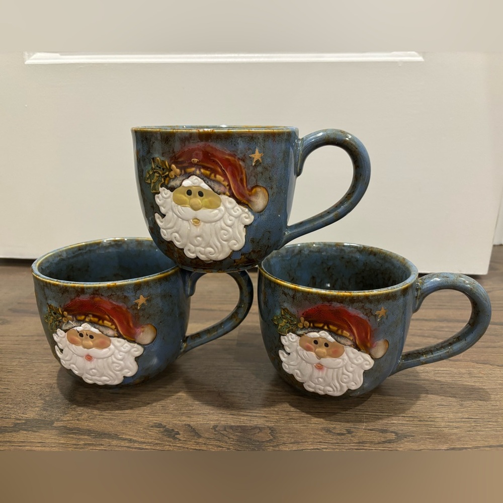 Santa Claus Ceramic Mugs - Blue, set of 3, never used - Picture 2 of 9